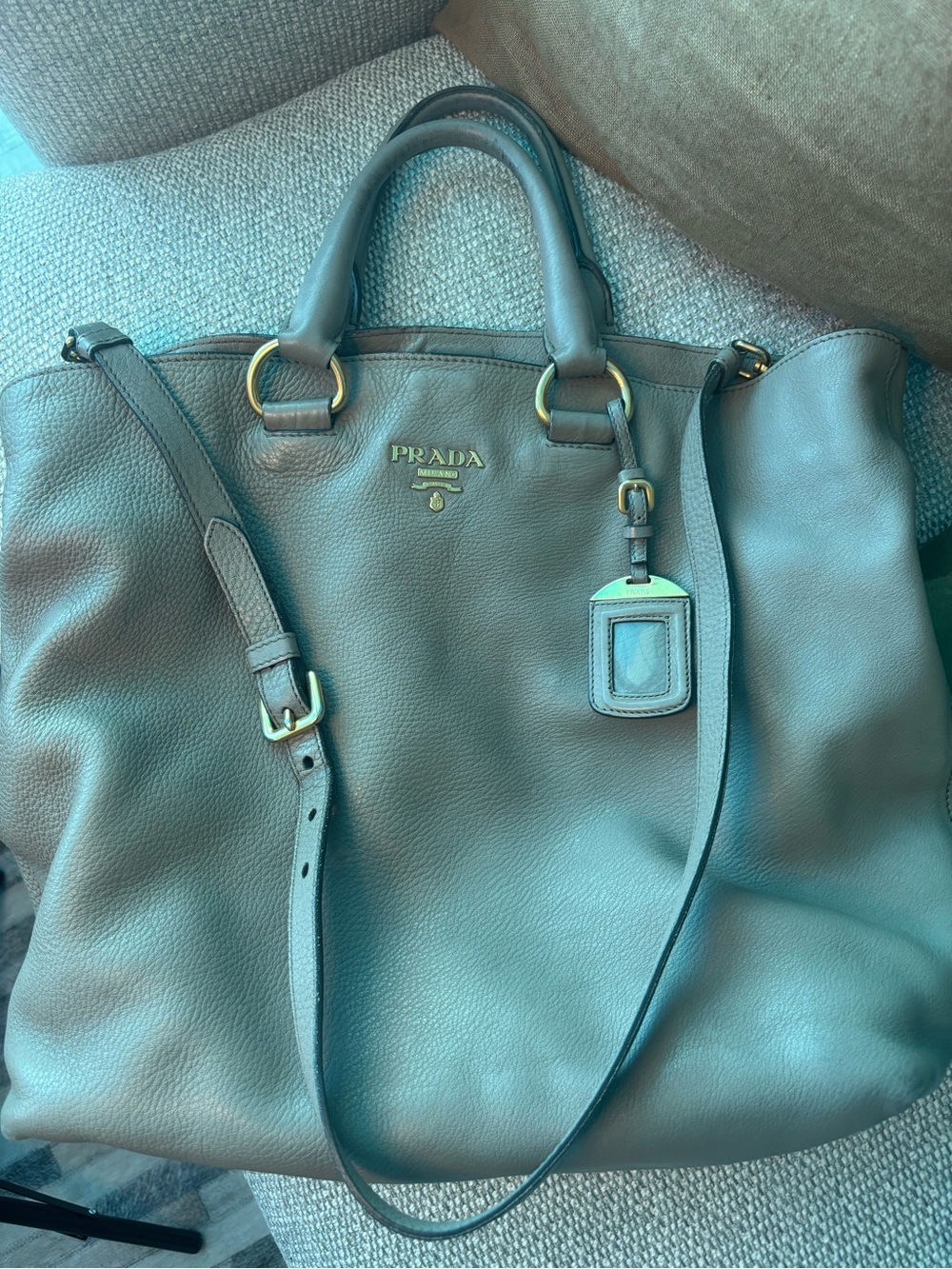 Prada sand color Pebbled Leather Top-Handle/ cross bodyTote